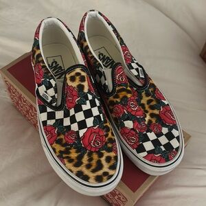 Checkered/Cheetah/Floral Slip on Vans